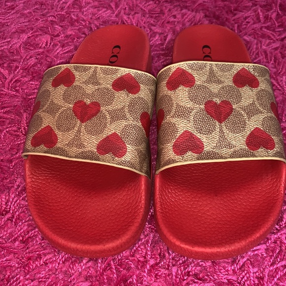 Coach Shoes Coach Udele Pool Slides Signature Heart Flip Flop Mules